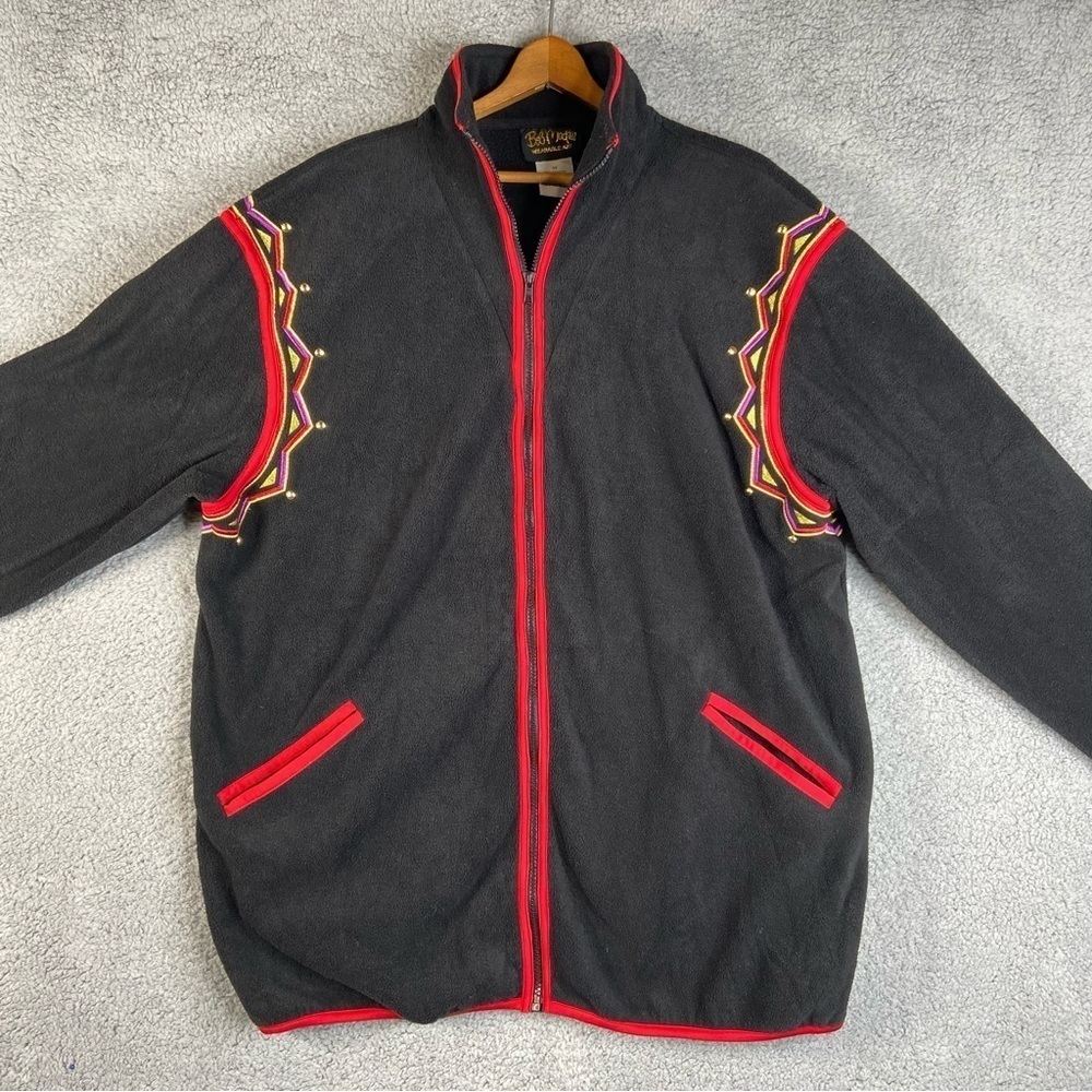 Bob Mackie Wearable Art Size 1X Black Embroidered Soft Fleece Jacket